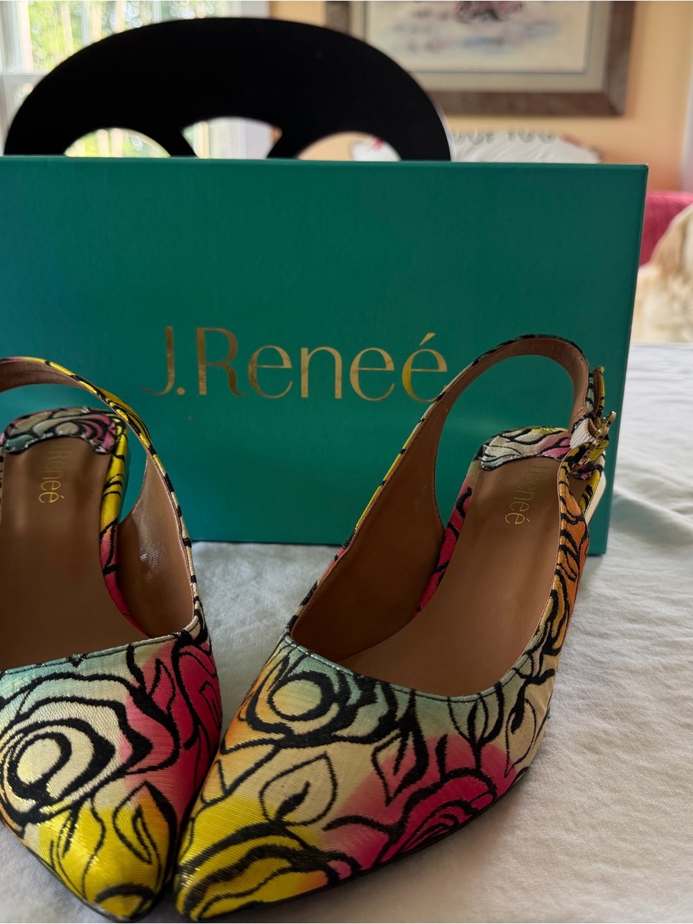 J.Renee Multicolor Floral Pointed Slingback Heels